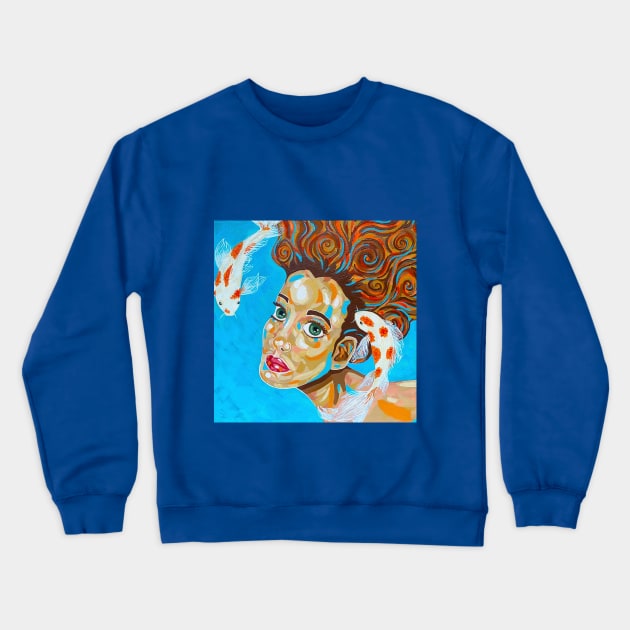 Woman Face and Koi Fishes Crewneck Sweatshirt by Polette Color